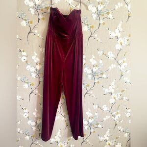 Vintage Express Velour Jumpsuit Burgundy with sweetheart top 6
